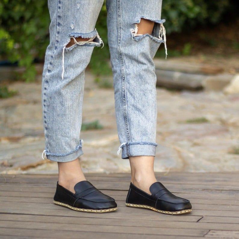 Grounded Black Leather Barefoot Shoes for Women | Earth & Reconnect