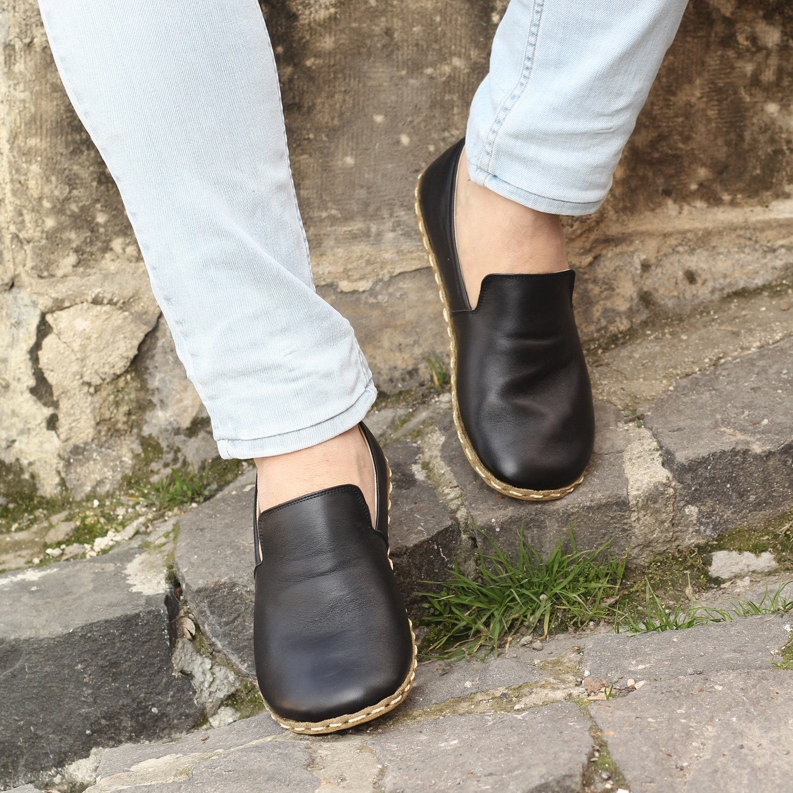Grounding Minimalist Handmade Flat Shoes Experience the Earth’s Energy in Black Leather