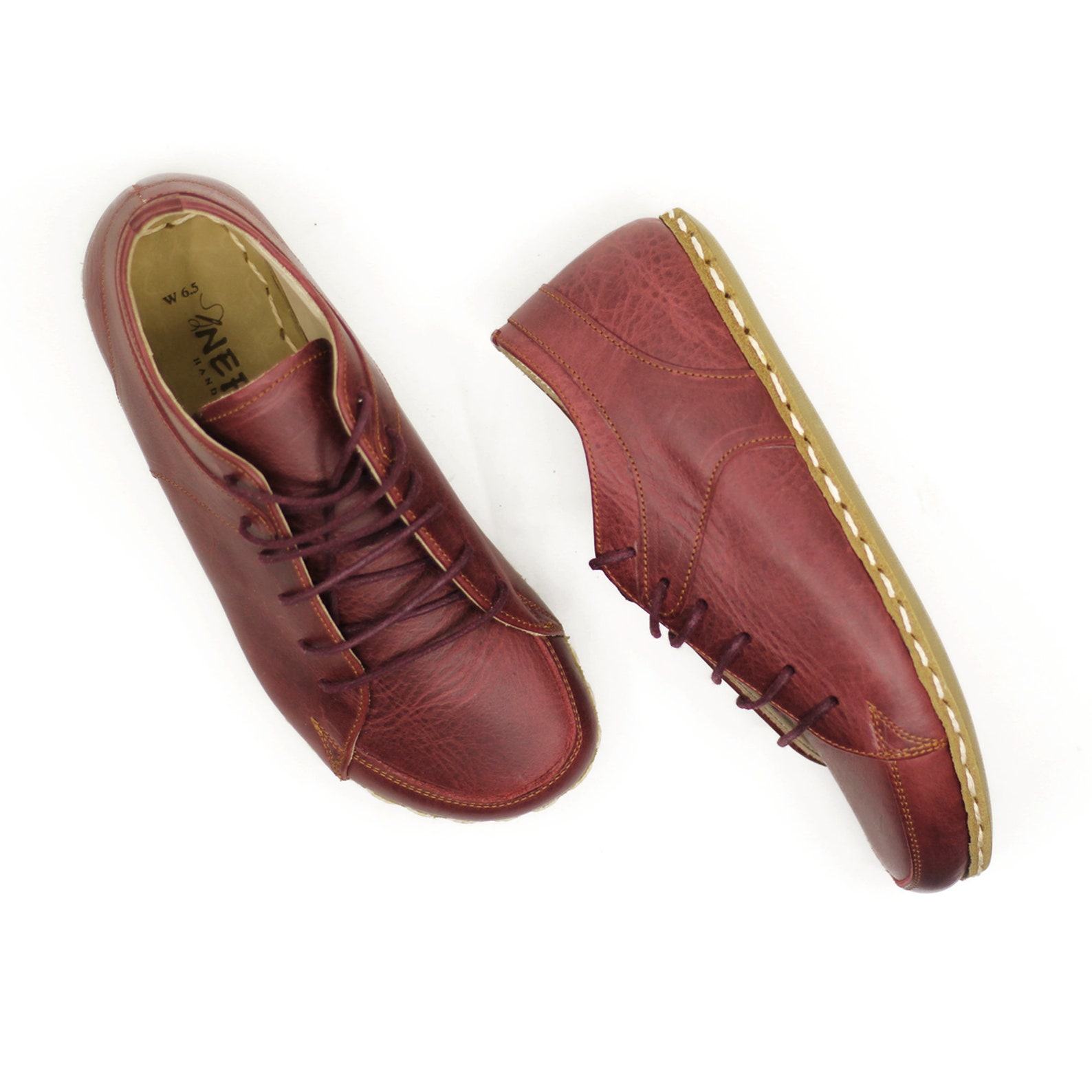 Grounding Sneakers  Burgundy Leather Earthing Shoes for Men – Copper Rivet Barefoot Comfort