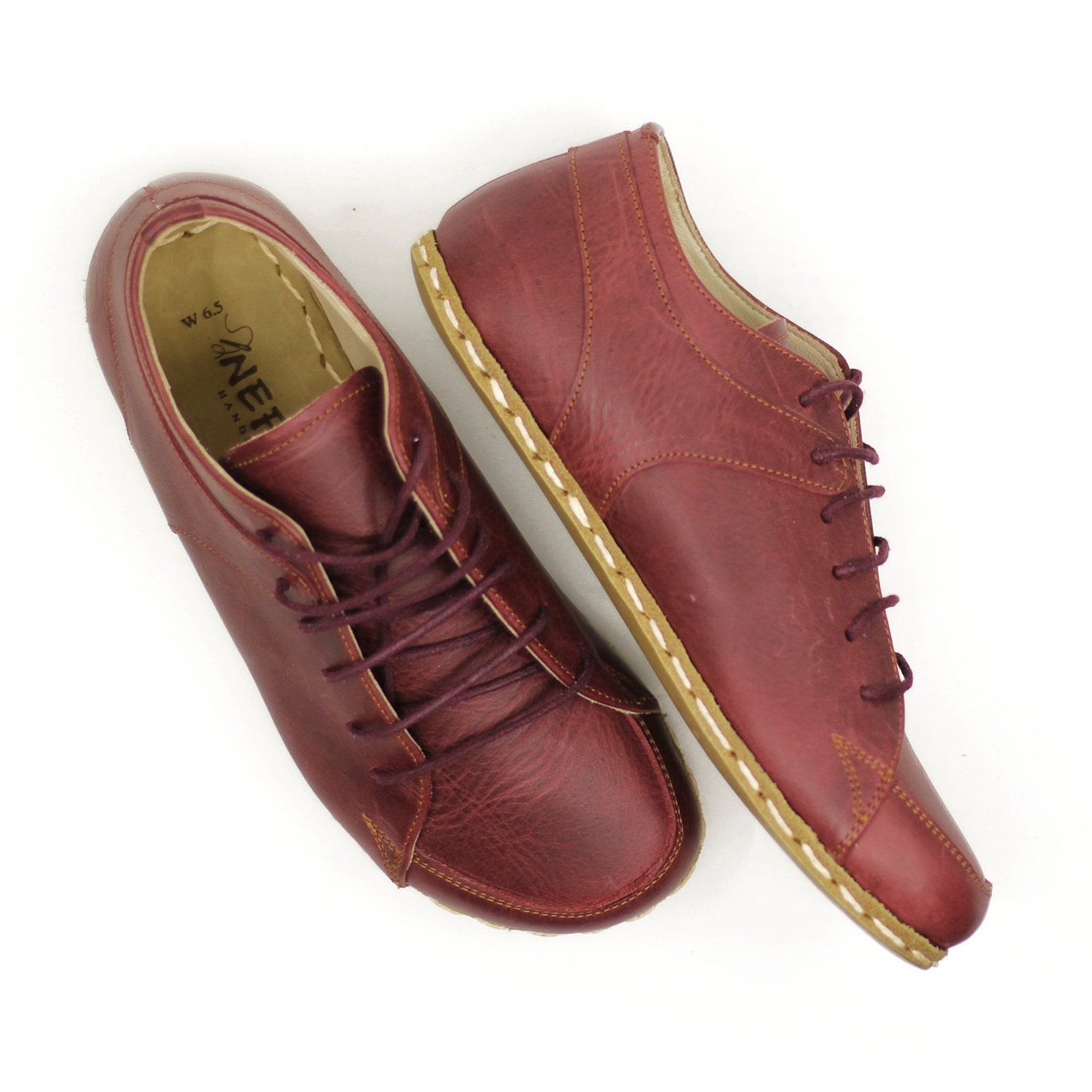 Grounding Sneakers  Burgundy Leather Earthing Shoes for Men – Copper Rivet Barefoot Comfort
