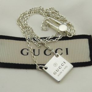 Gucci Sterling Silver Mini Square Tag Pendant Necklace Timeless Elegance for the Modern Style Icon