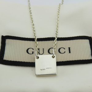 Gucci Sterling Silver Mini Square Tag Pendant Necklace Timeless Elegance for the Modern Style Icon