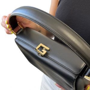 GUCCI Vintage G Square Mini Shoulder Bag Timeless Elegance in Dark Gray Gold Leather