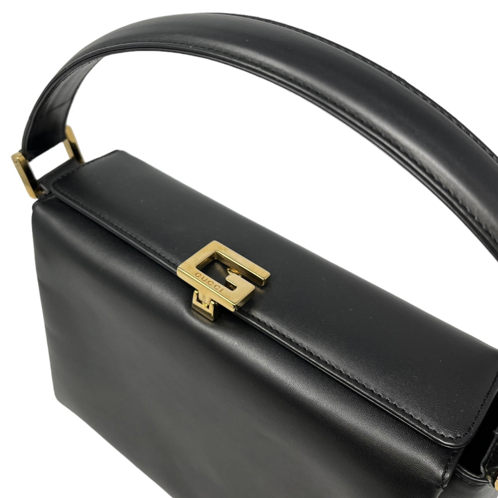GUCCI Vintage G Square Mini Shoulder Bag Timeless Elegance in Dark Gray Gold Leather