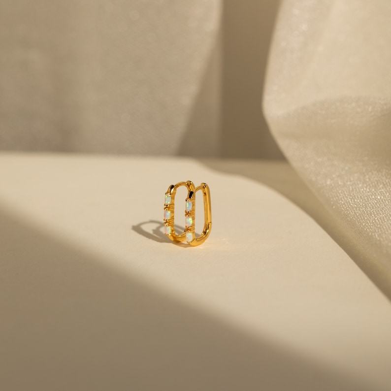 Halo Opal Hoop Earrings Minimalist Gemstone Huggies for Everyday Elegance