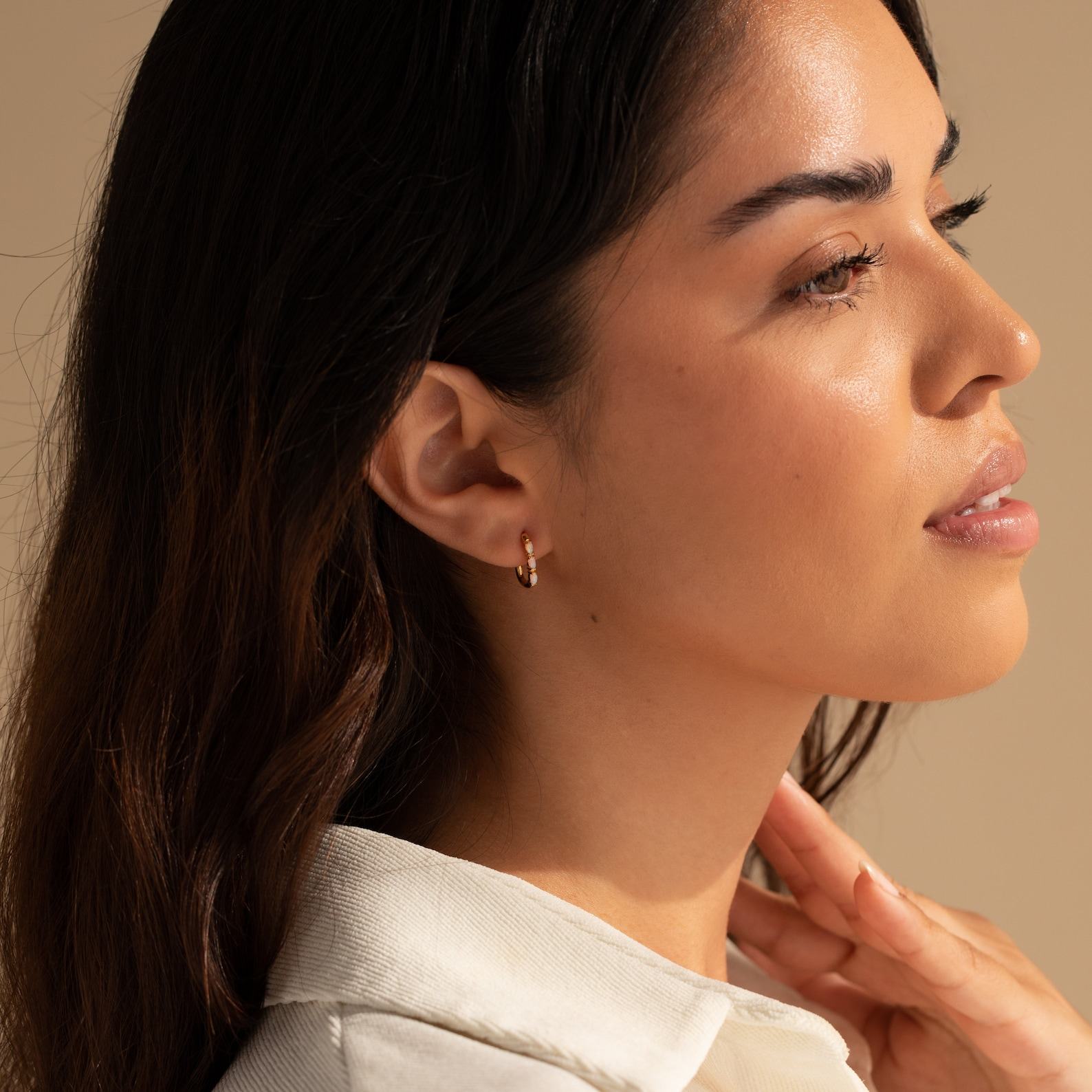 Halo Opal Hoop Earrings Minimalist Gemstone Huggies for Everyday Elegance