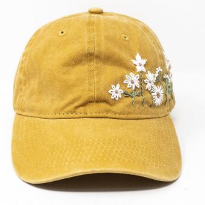 Hand-Embroidered Daisy Baseball Cap Mustard Yellow Floral Essence for Unforgettable Style