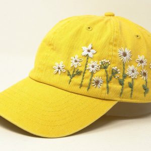 Hand-Embroidered Daisy Baseball Cap Mustard Yellow Floral Essence for Unforgettable Style