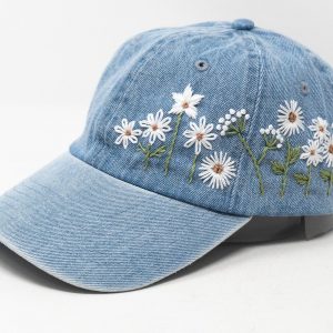 Hand-Embroidered Daisy Baseball Cap Mustard Yellow Floral Essence for Unforgettable Style