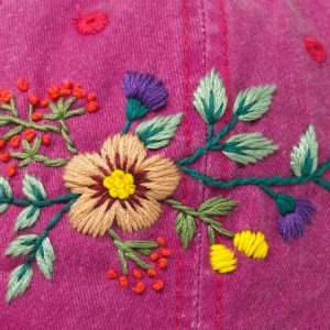 Hand Embroidered Floral Wash Cotton Baseball Cap Unique Summer Sun Hat with Curve Brim