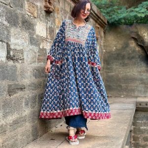 Hand Embroidered Midi Dress A Tapestry of Kutch Mirror Work and Block Printed Cotton