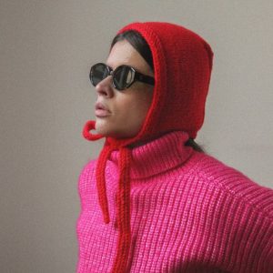 Hand-Knitted Crimson Bow Tie Bonnet A Timeless Accessory for the Discerning Gentleman