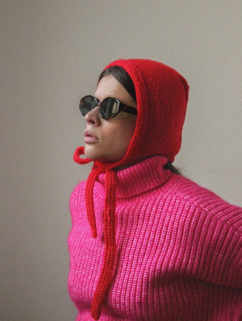 Hand-Knitted Crimson Bow Tie Bonnet A Timeless Accessory for the Discerning Gentleman