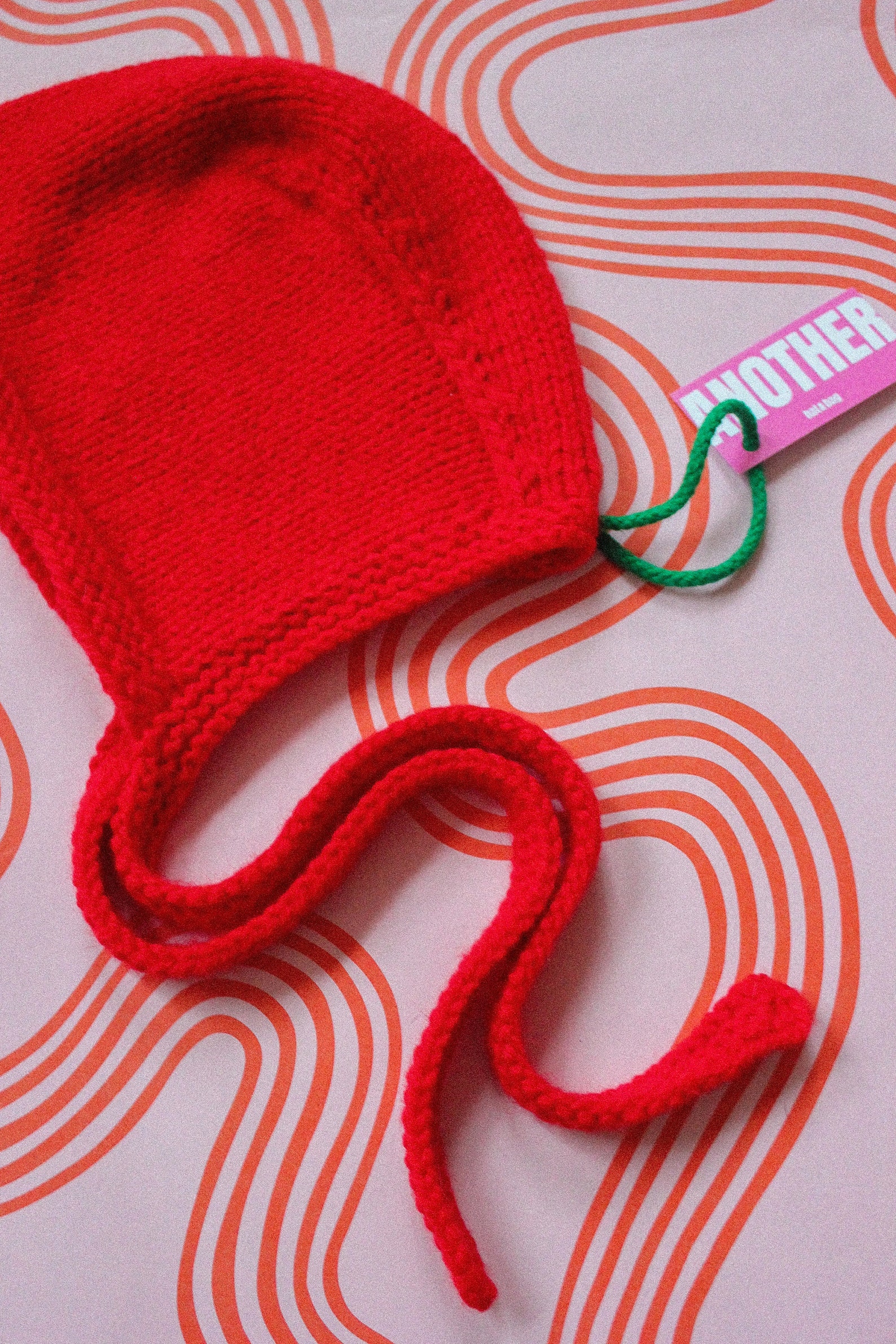 Hand-Knitted Crimson Bow Tie Bonnet A Timeless Accessory for the Discerning Gentleman - Image 3