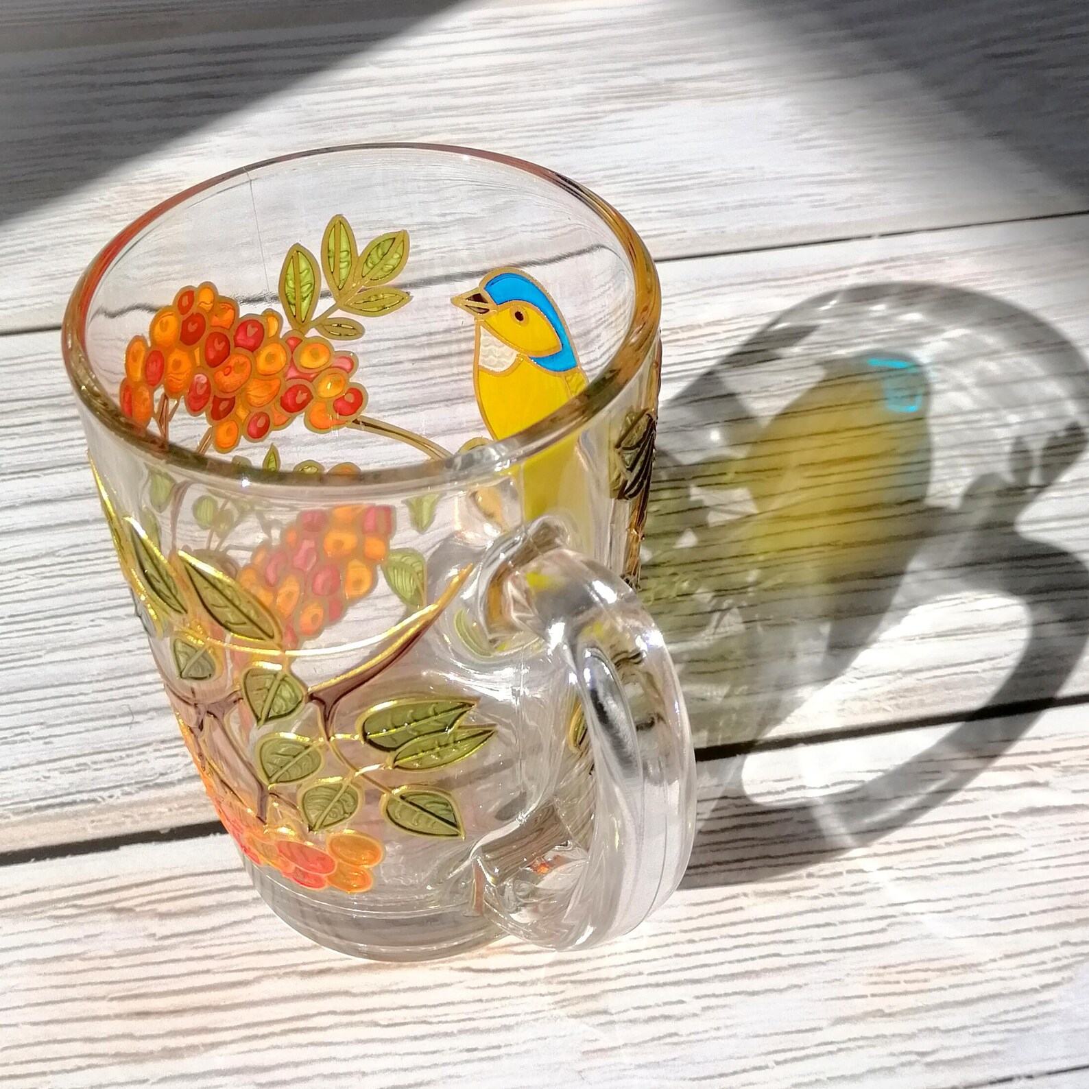 Hand-Painted Autumn Bird Mug A Thanksgiving Item for Nature Enthusiasts and Office Decor