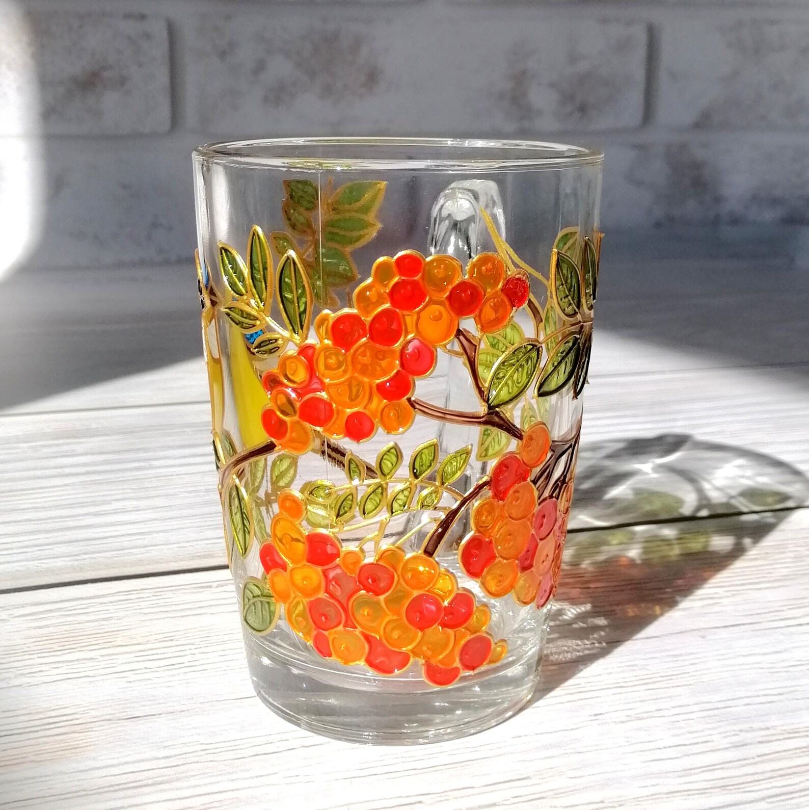 Hand-Painted Autumn Bird Mug A Thanksgiving Item for Nature Enthusiasts and Office Decor