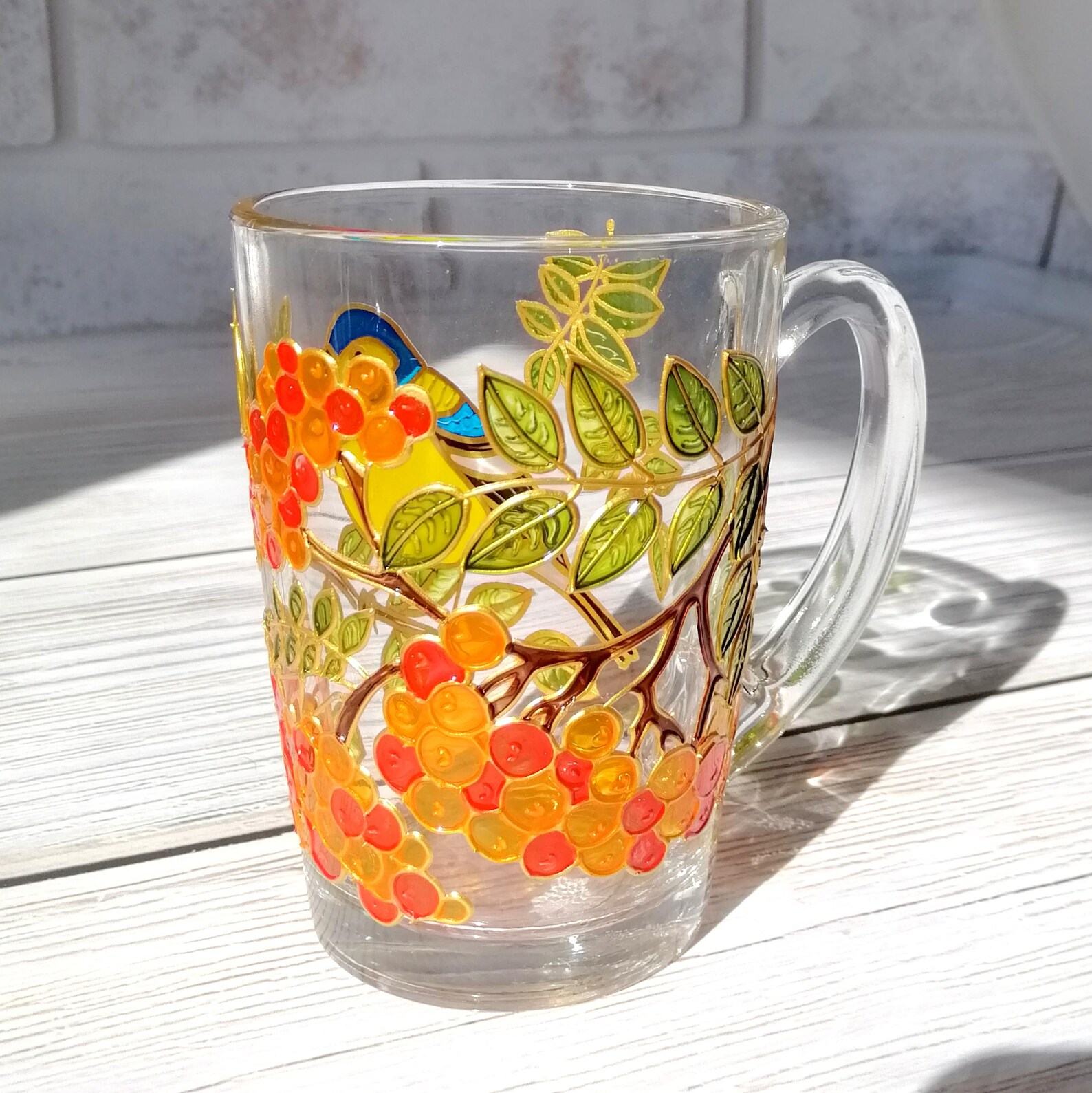 Hand-Painted Autumn Bird Mug A Thanksgiving Item for Nature Enthusiasts and Office Decor