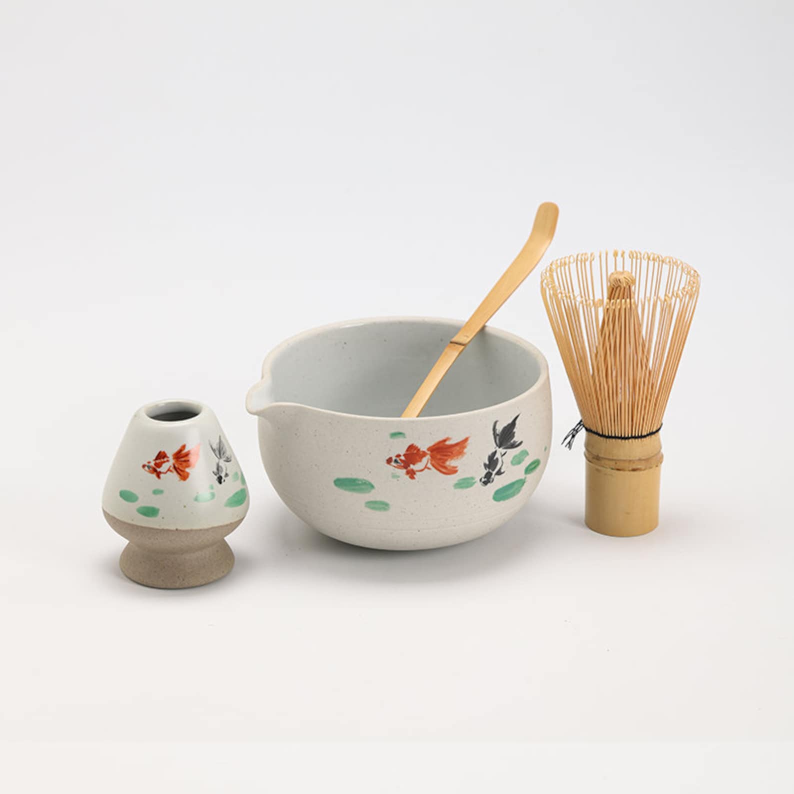 Hand-Painted Fish Ceramic Matcha Bowl with Bamboo Whisk and Chasen Holder Elevate Your Matcha Ritual