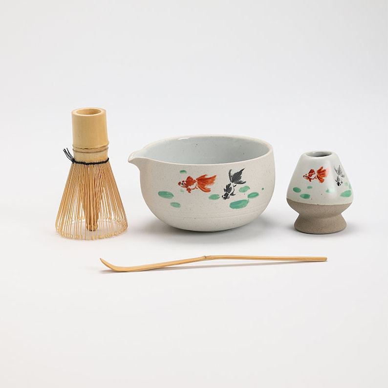 Hand-Painted Fish Ceramic Matcha Bowl with Bamboo Whisk and Chasen Holder Elevate Your Matcha Ritual