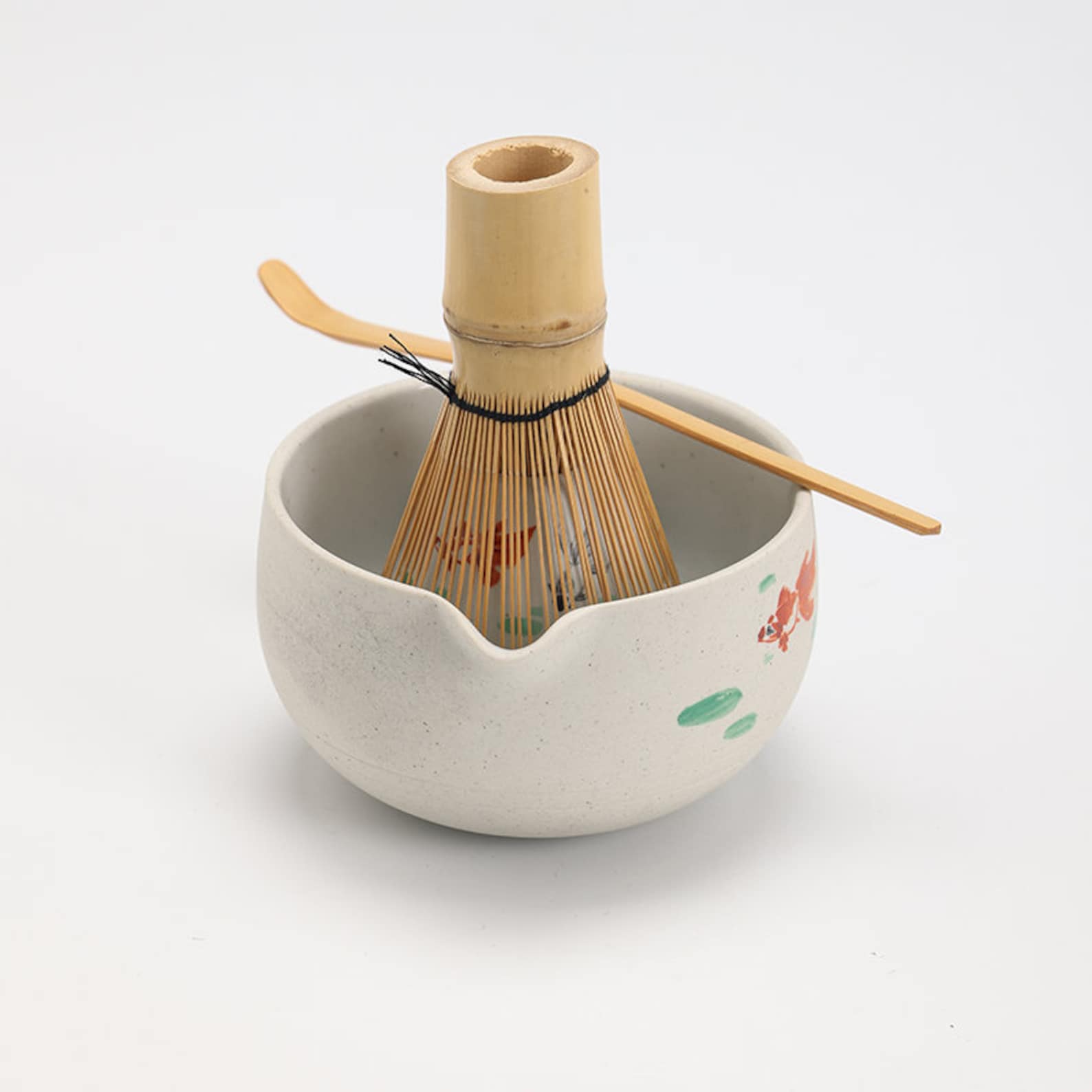 Hand-Painted Fish Ceramic Matcha Bowl with Bamboo Whisk and Chasen Holder Elevate Your Matcha Ritual