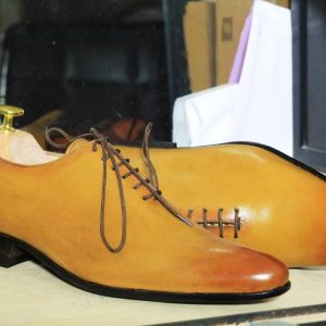 Hand-Painted Two-Tone Leather Dress Shoes – Pointed Toe Oxford Lace-Ups for Men