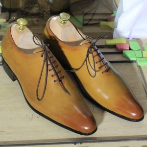 Hand-Painted Two-Tone Leather Dress Shoes – Pointed Toe Oxford Lace-Ups for Men
