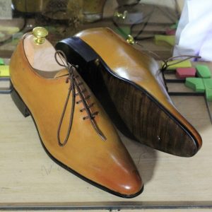 Hand-Painted Two-Tone Leather Dress Shoes – Pointed Toe Oxford Lace-Ups for Men