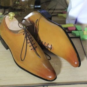 Hand-Painted Two-Tone Leather Dress Shoes – Pointed Toe Oxford Lace-Ups for Men