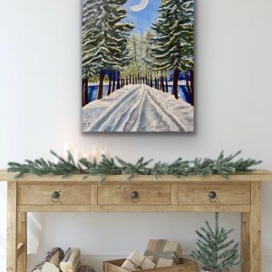 Hand-Painted Winter Wonderland Snowy Acrylic Masterpiece on Canvas, Adorn Your Abode with Enchanting Winter Scenery