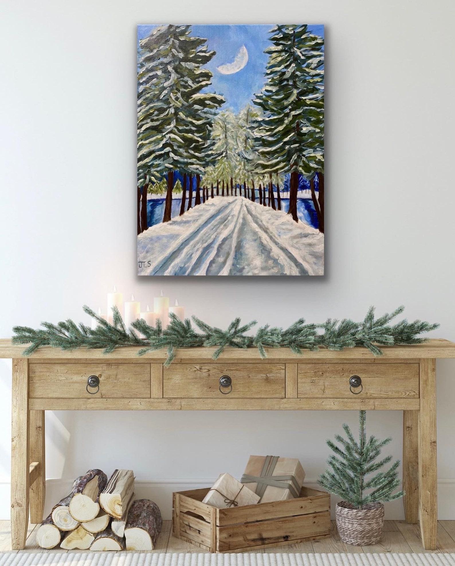 Hand-Painted Winter Wonderland Snowy Acrylic Masterpiece on Canvas, Adorn Your Abode with Enchanting Winter Scenery - Image 3