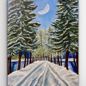 Hand-Painted Winter Wonderland Snowy Acrylic Masterpiece on Canvas, Adorn Your Abode with Enchanting Winter Scenery