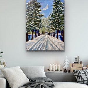 Hand-Painted Winter Wonderland Snowy Acrylic Masterpiece on Canvas, Adorn Your Abode with Enchanting Winter Scenery