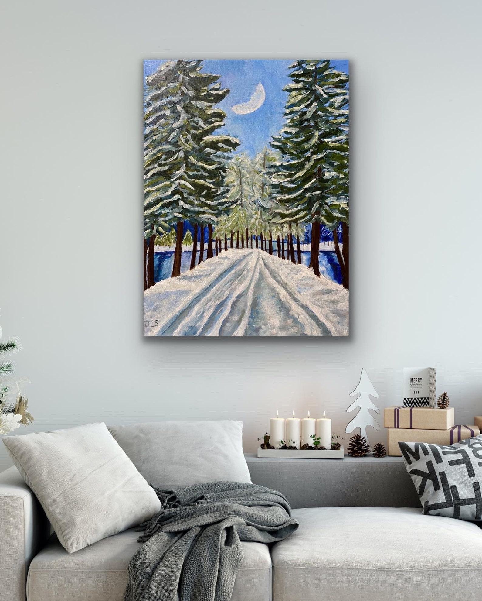 Hand-Painted Winter Wonderland Snowy Acrylic Masterpiece on Canvas, Adorn Your Abode with Enchanting Winter Scenery - Image 2