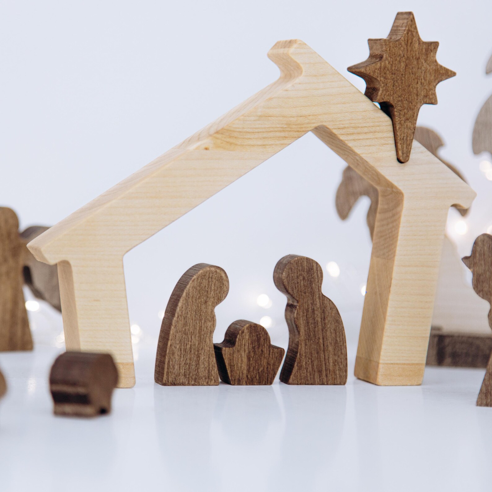Handcarved Wooden Nativity Set – Miniature Waldorf Christmas Scene for Kids & Decor