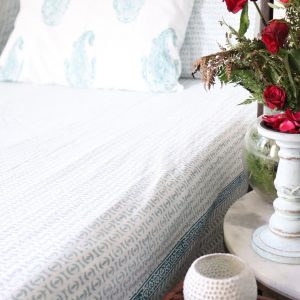 Handcrafted Block Print Sheet Set Artisan-Crafted Indian Prints in King Size Blue Geometric, Perfect for Weddings and Home Decor