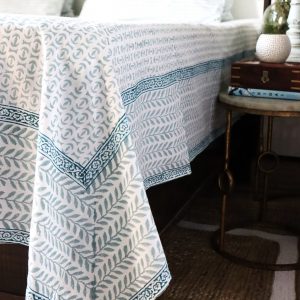 Handcrafted Block Print Sheet Set Artisan-Crafted Indian Prints in King Size Blue Geometric, Perfect for Weddings and Home Decor