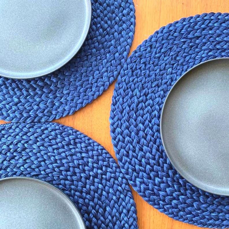 Handcrafted Blue Navy Straw Placemats Heat-Resistant, Hand-Braided Dining Table Protectors