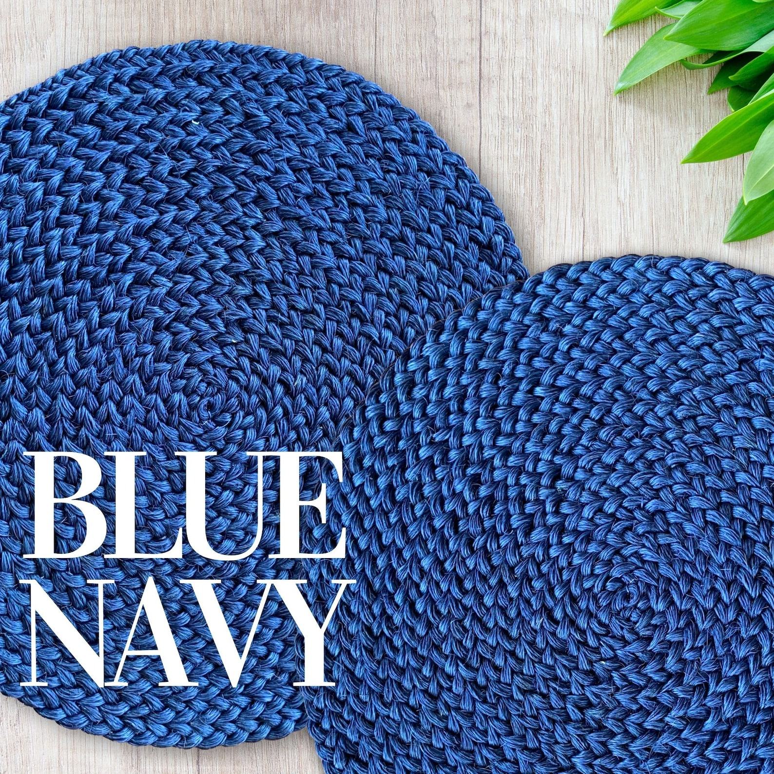Handcrafted Blue Navy Straw Placemats Heat-Resistant, Hand-Braided Dining Table Protectors