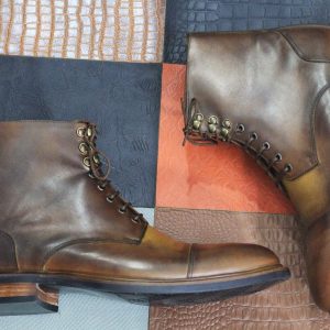 Handcrafted Brown Leather Cap Toe Boots – Goodyear Welted Ankle Boots for Men