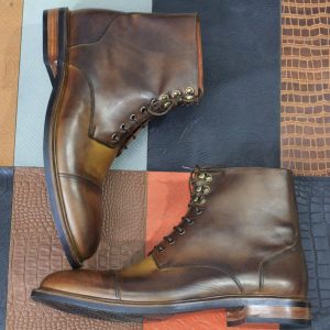 Handcrafted Brown Leather Cap Toe Boots – Goodyear Welted Ankle Boots for Men