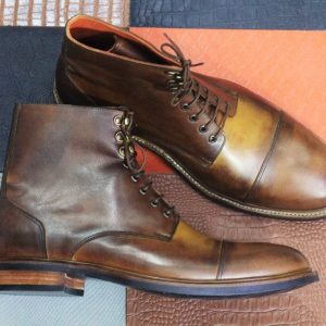 Handcrafted Brown Leather Cap Toe Boots – Goodyear Welted Ankle Boots for Men