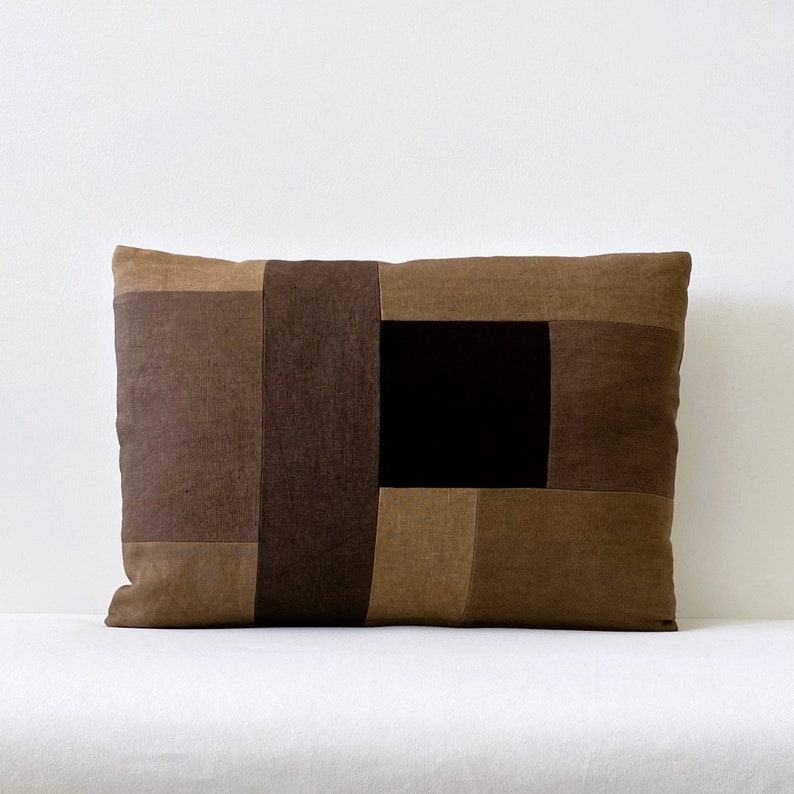 Handcrafted Brown Linen and Velvet Lumbar Pillow Cover A Touch of Rustic Elegance