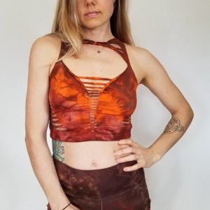 Handcrafted Brown Rust Crop Top and Fire Hula Hoop Elevate Your Yoga Practice with Style and Flow