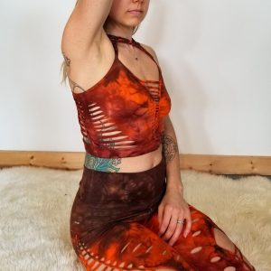 Handcrafted Brown Rust Crop Top and Fire Hula Hoop Elevate Your Yoga Practice with Style and Flow