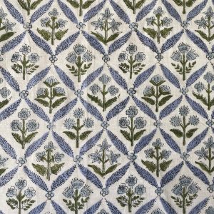 Handcrafted Elegance Light Steel Blue and Olive Green Block Printed Cotton Tablecloth for Memorable Gatherings