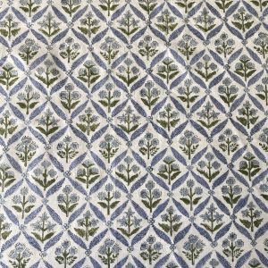Handcrafted Elegance Light Steel Blue and Olive Green Block Printed Cotton Tablecloth for Memorable Gatherings