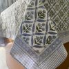 Handcrafted Elegance Light Steel Blue and Olive Green Block Printed Cotton Tablecloth for Memorable Gatherings