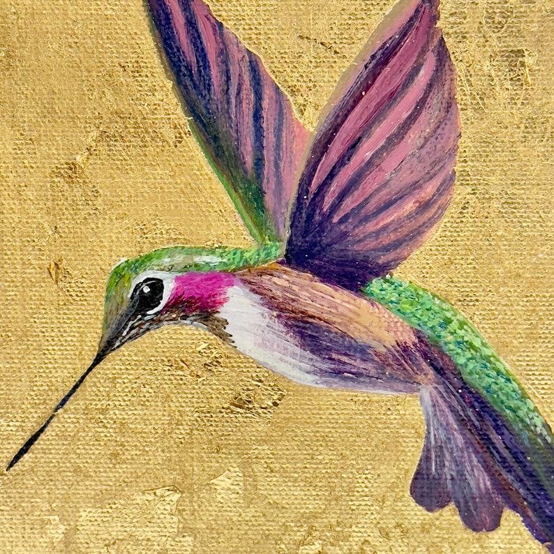 Handcrafted Hummingbird Gold Leaf Painting Illuminate Your Walls with Nature’s Grace