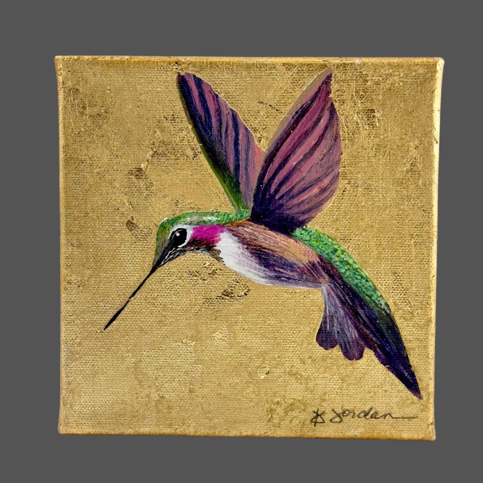 Handcrafted Hummingbird Gold Leaf Painting Illuminate Your Walls with Nature’s Grace