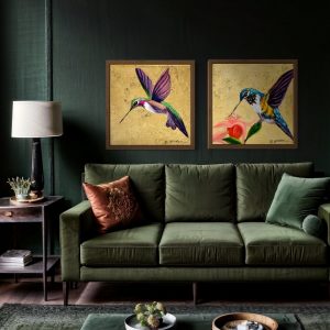 Handcrafted Hummingbird Gold Leaf Painting Illuminate Your Walls with Nature’s Grace